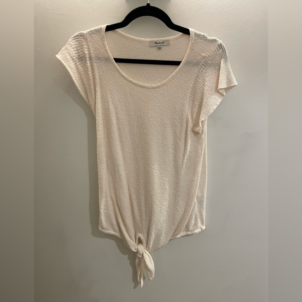 Madewell Off White Short Sleeved Sweater with Tie Front